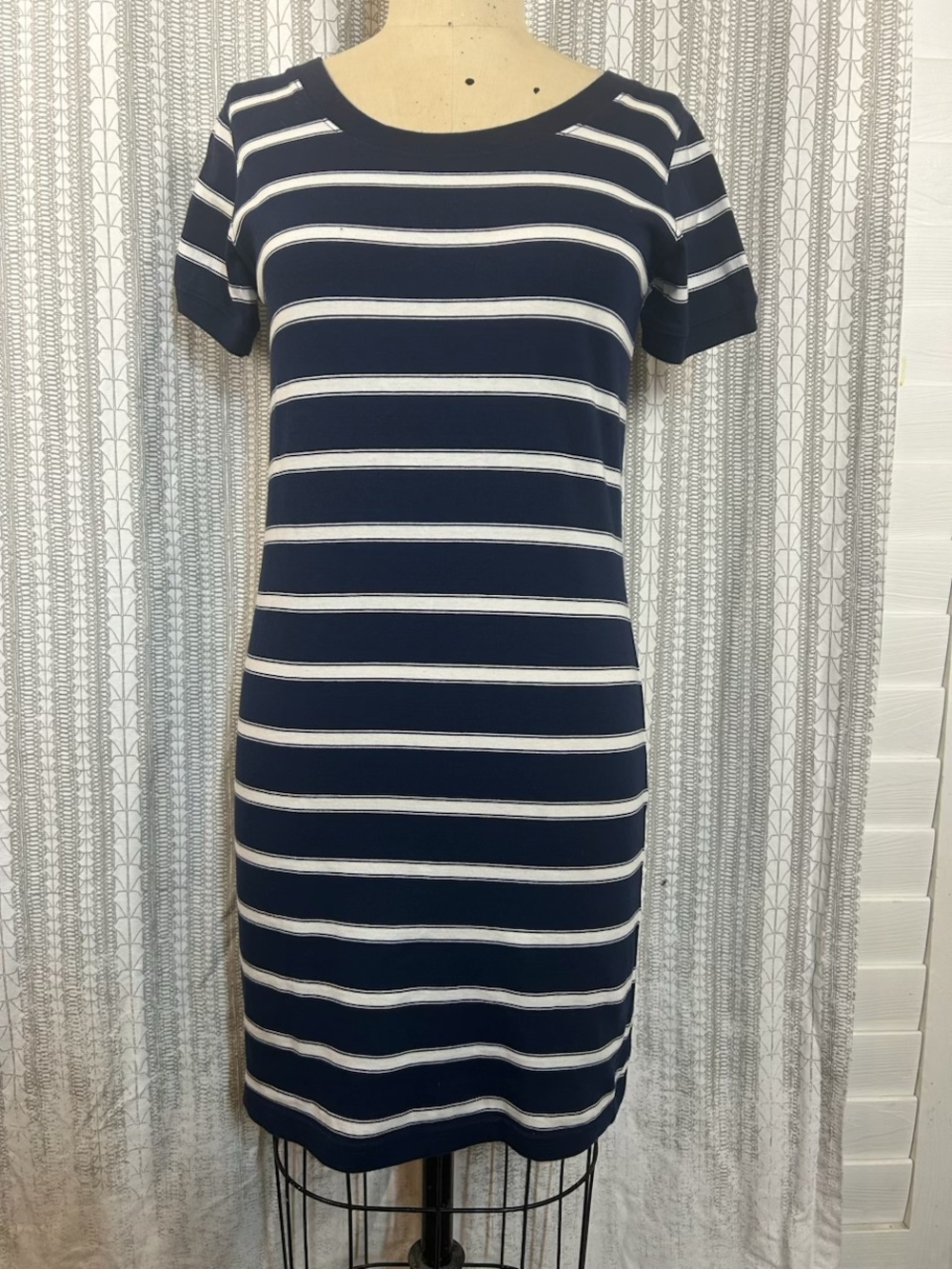 Striped Navy and White Short Sleeve Mini Dress